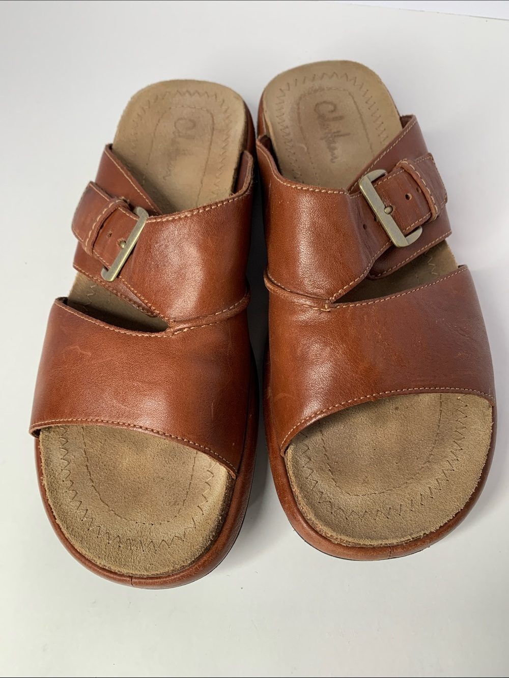 Cole Haan Cognac Brown Leather Slide Mules with Buckle. Size Men's 9M
